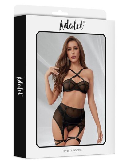Aria Set Sujetador, Tanga, Ligero y Ligas L-XL