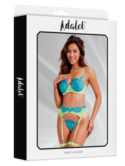 Harlow Set Sujetador, Tanga, Liguero y Liga Amarillo y Azul