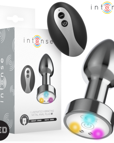 INTENSE - Plug anal de metal vibrador con luces multicolor y control remoto
