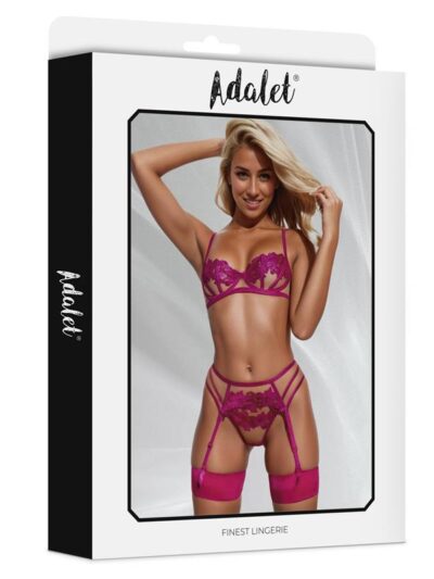 Nora Set Sujetador, Tanga y Liguero con Flores Fuchsia