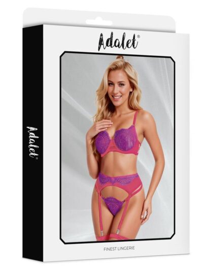 Stella Set Sujetador, Tanga, Liguero y Liga Púrpura y Rosa