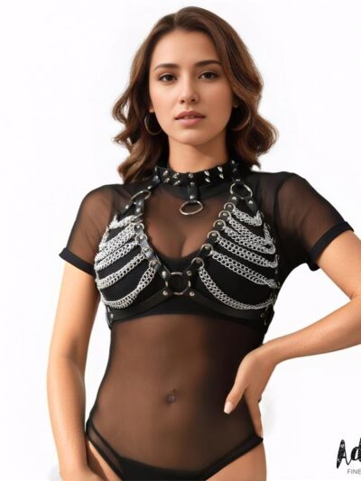 Zaira Sujetador Cuero Vegano con Cadenas Talla Única