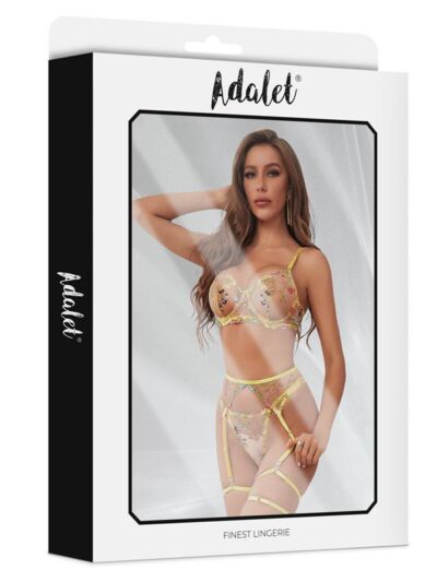 Zoey Set Sujetador, Tanga, Liguero y Ligas Amarillo Floral